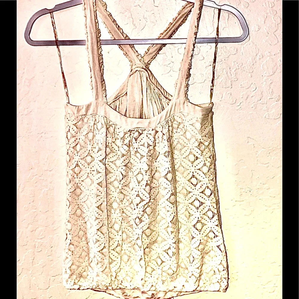 Anthro Ella Moss Cream Eyelet Floral Lace top